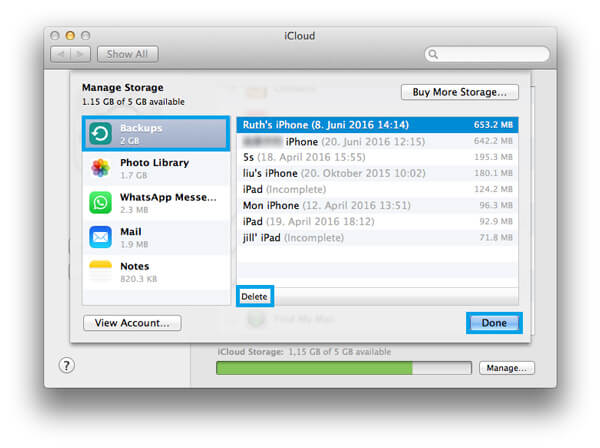 Eliminar copia de seguridad de iCloud en Mac
