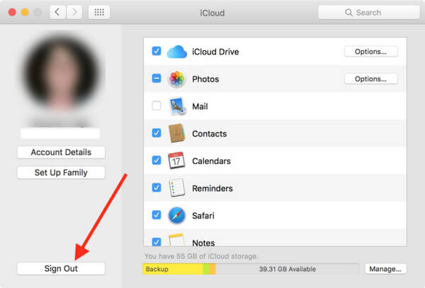 Cerrar sesión de iCloud