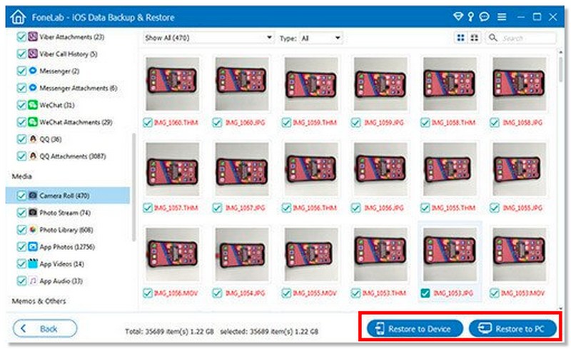 Seleccione el destino de restauración.