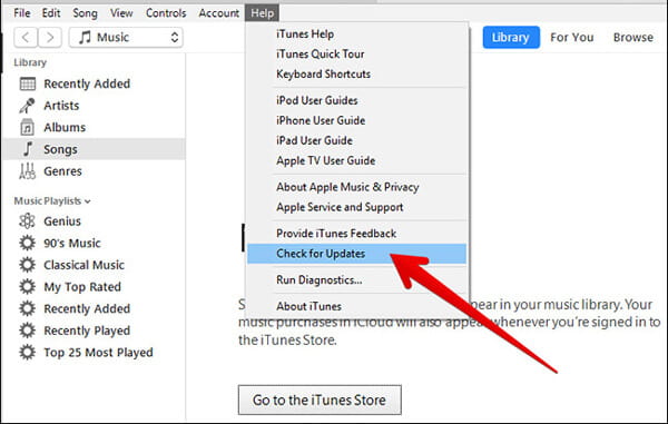 Comprobar la actualización de iTunes