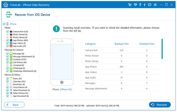 Elige datos de iPhone