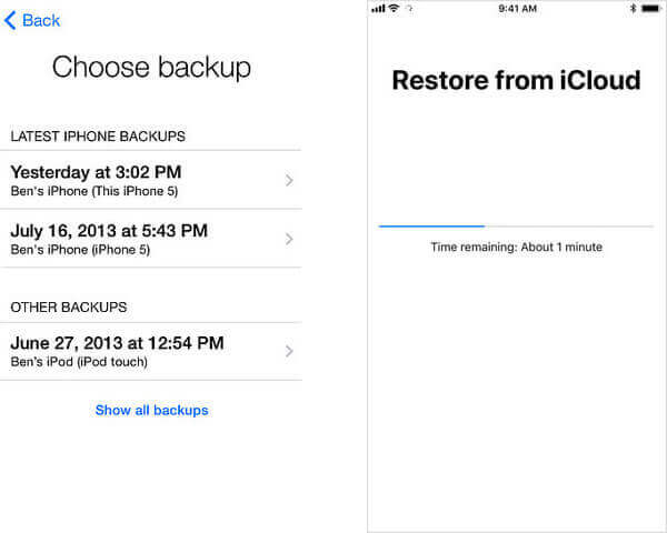 Elija iCloud Backup para la recuperación de mensajes de texto de iPhone
