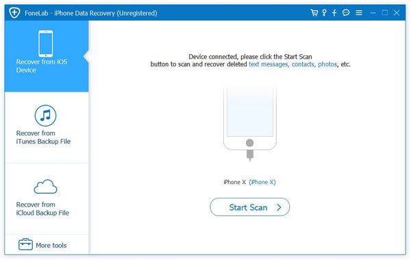 Conecte el dispositivo iOS para iniciar el escaneo y recuperar los mensajes de iMessage seleccionados