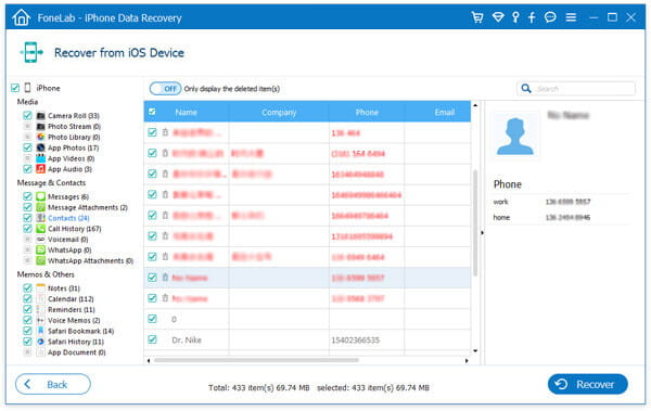 Seleccione y haga una copia de seguridad de los datos del iPhone