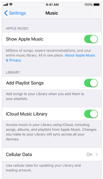 Habilitar biblioteca de música de iCloud