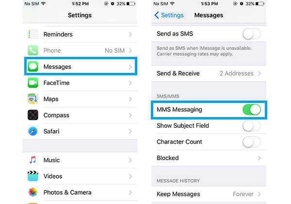 Habilite la mensajería MMS para reparar el iPhone que no envía imágenes