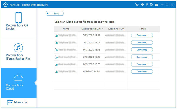 FoneLab Descargar archivo de copia de seguridad de iCloud