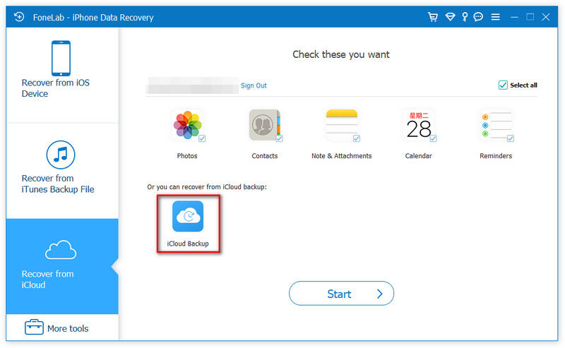 Elija el modo de recuperación de copia de seguridad de iCloud para recuperar el correo de voz eliminado