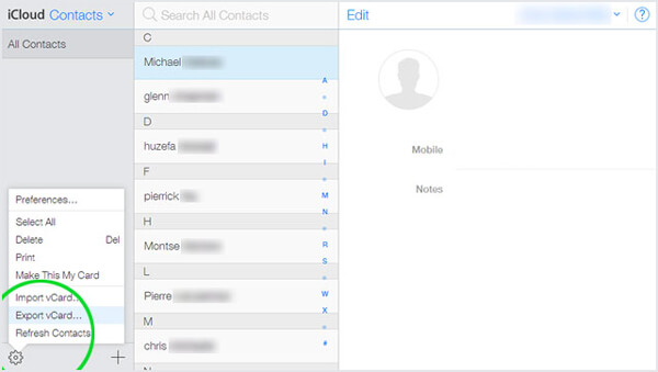 Exportación de iCloud Contactos