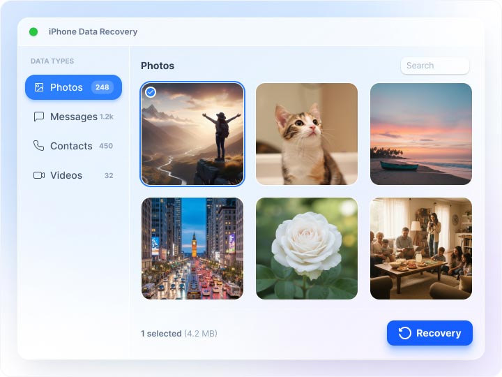 interfaz de recuperación de datos del iPhone