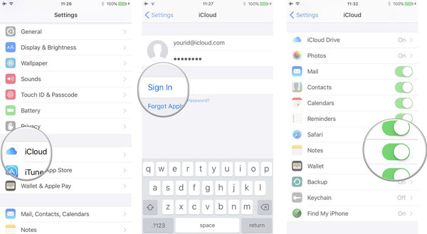 Sincronizar notas en iCloud