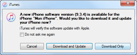 Mensajes de iTunes para actualización de software de iPhone