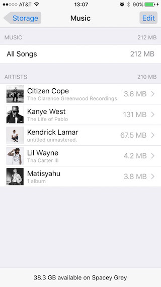 Verifique y elimine la aplicación de música para eliminar otros datos en iPhone