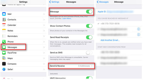 Configuración de recepción y envío de iMessages