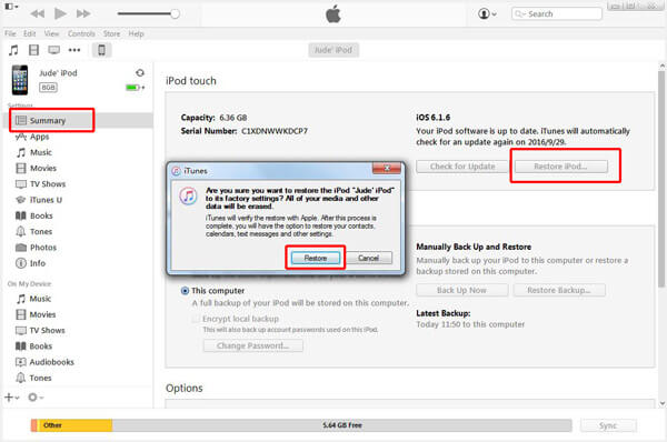 Restablecer iPod con iTunes