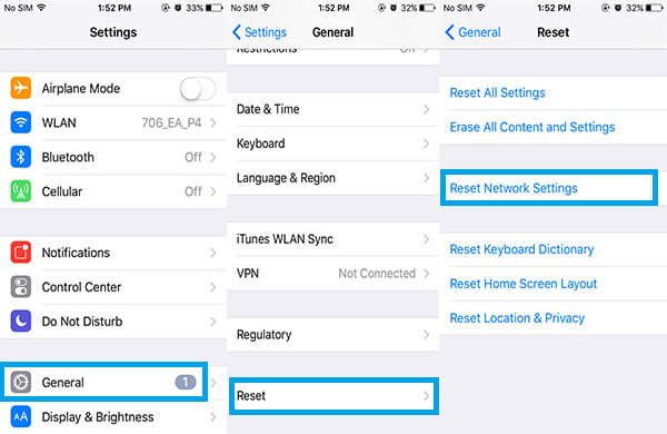 Restablecer la configuración de red para arreglar el iPhone que no envía imágenes