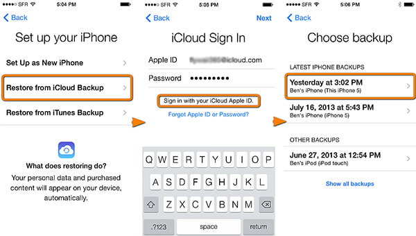 Restaurar desde iCloud Backup en dispositivo iOS