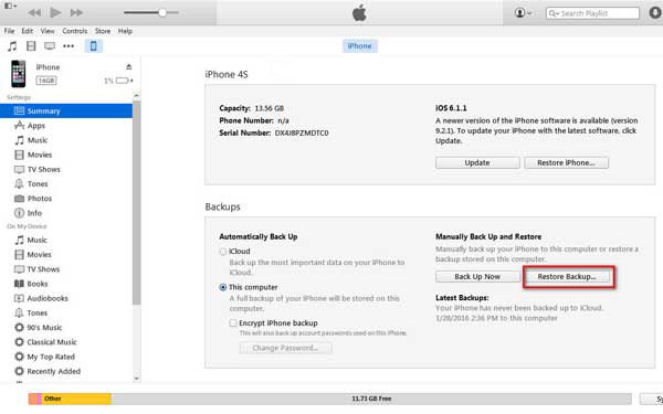 Restaurar iPhone desde iTunes Backup