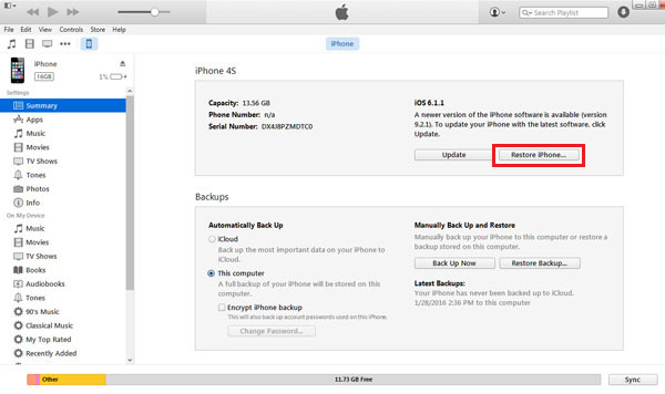 Restaurar iPhone desde iTunes