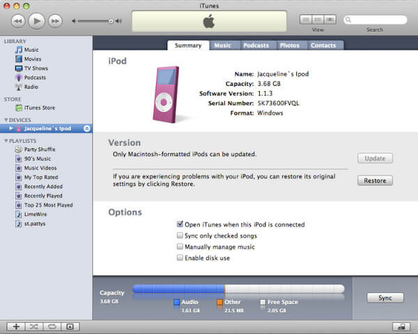 Restablecer iPod con iTunes