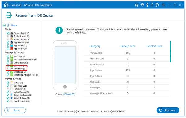 Escanear iPhone para recuperar el correo de voz de iPhone eliminado