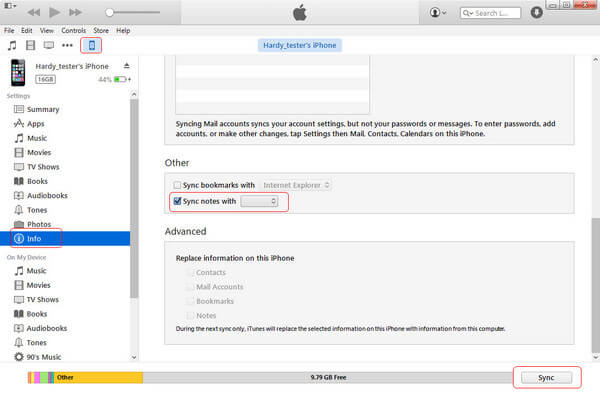 Sincronizar notas con Outlook a través de iTunes