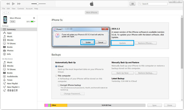 Use iTunes para actualizar el software