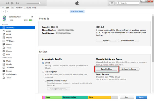 Copia de seguridad del iPhone a iTunes