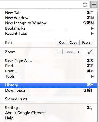 Configuración del historial en Mac Chrome