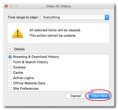 Borrar historial de Firefox en Mac