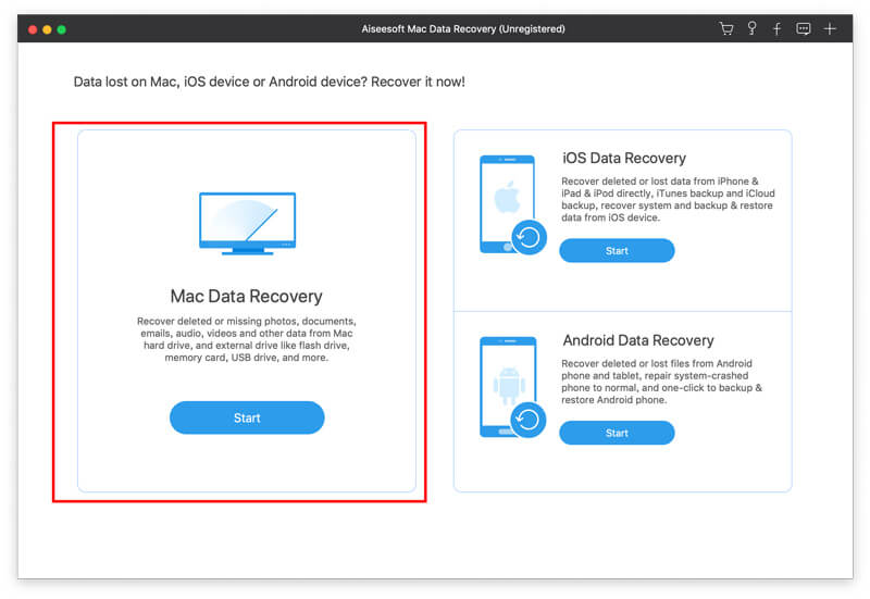 Interfaz de recuperación de datos de Mac