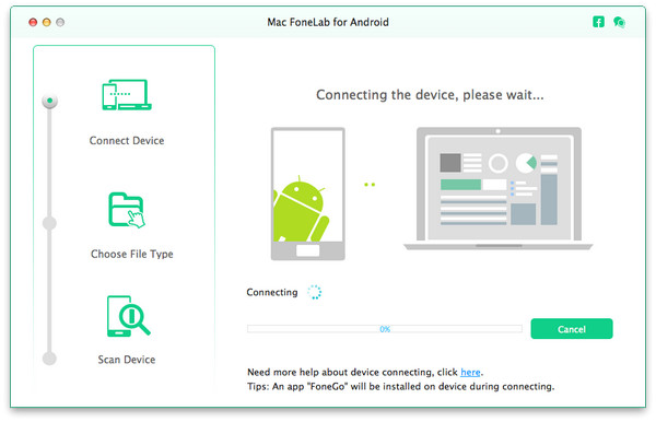 Conecte el dispositivo Android y Mac