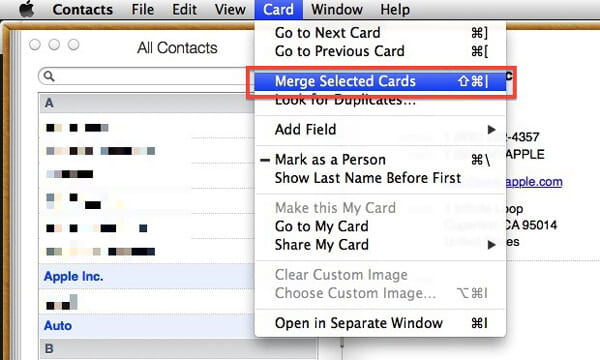 Combinar contactos de iPhone seleccionados en Mac