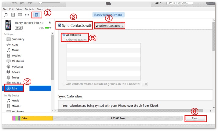 Transferir contactos de iPhone a Mac con iTunes