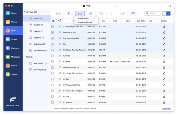 Transferir música de iPad a Mac