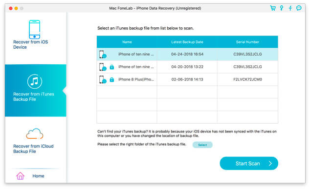 Escanear archivos iOS desde iTunes Backup