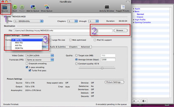Cargue DVD/Video y la configuración de HandBrake para Mac