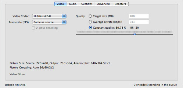 Configuración de video de HandBrake para Mac