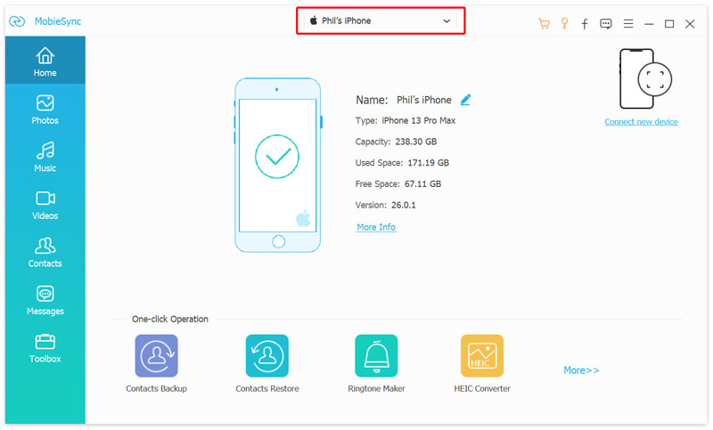 Mobiesync Conecta el iPhone como dispositivo fuente