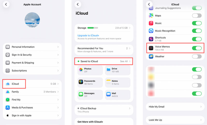 Habilitar las notas de voz en iCloud en el iPhone