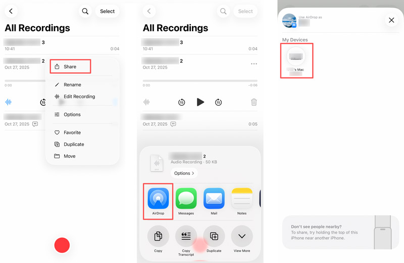 Transferir notas de audio de iPhone a Mac mediante AirDrop