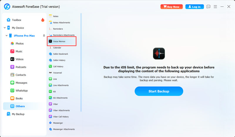 Transferir notas de voz desde la copia de seguridad de Foneease en iPhone