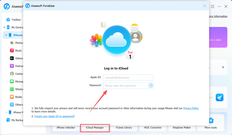 Administrador de iCloud de Foneease