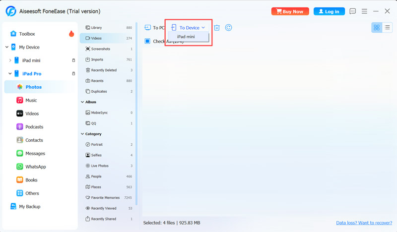 Transferir iPad a iPad Foneease