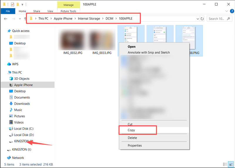 Acceder y copiar fotos del iPhone en la PC