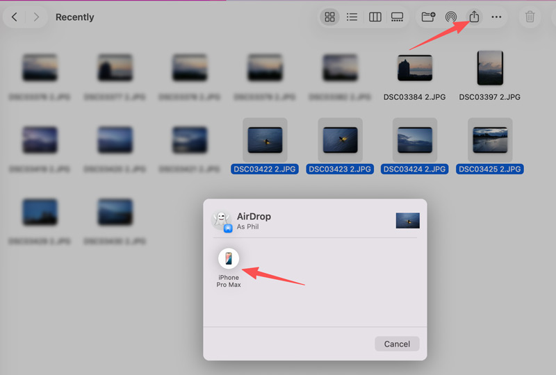 Enviar fotos de Mac a iPhone mediante Airdrop