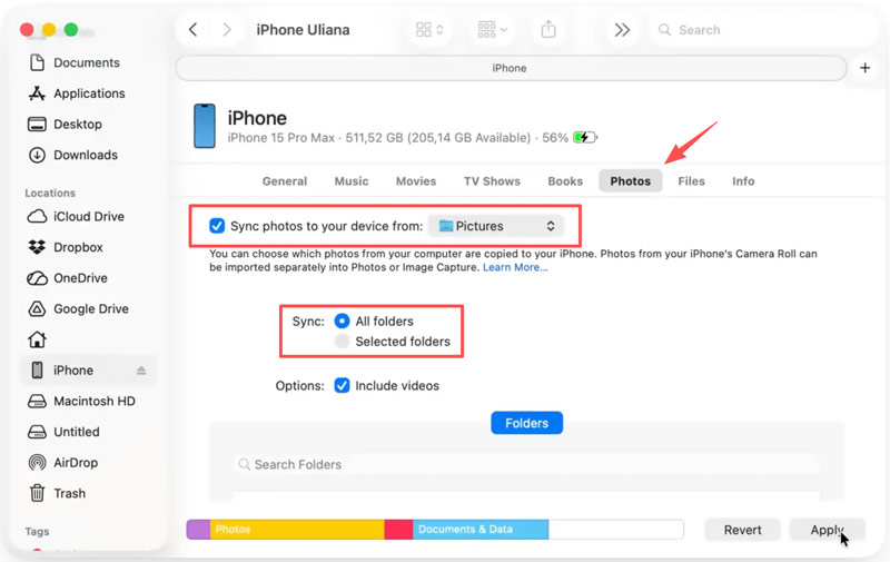 Transfiere fotos de Mac a iPhone con Finder