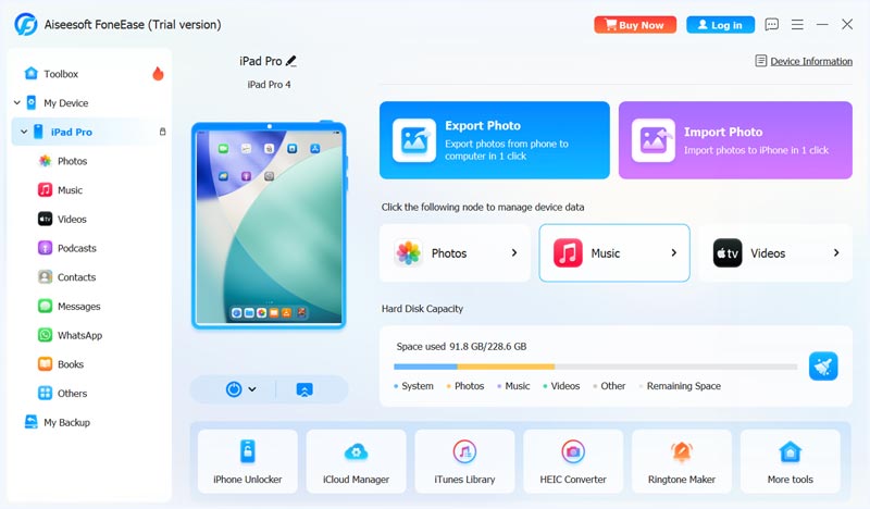 Conectar iPad Pro Elegir Música Foneease
