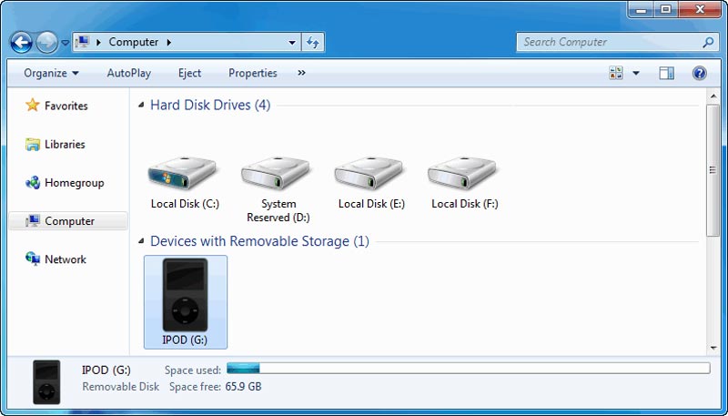 Habilitar el uso del disco para iPod en Windows