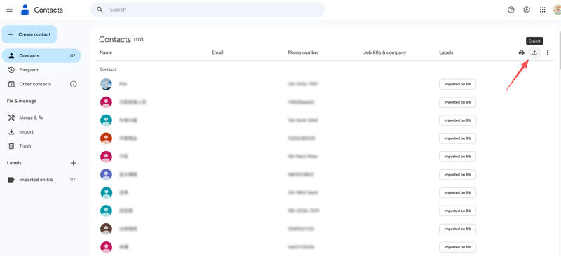 Exportar todos los contactos de Google